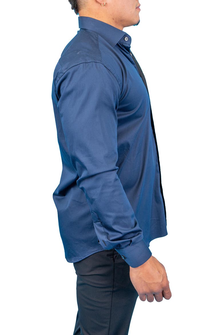 Fibonacci Dark Denim Blue Contemporary Fit Button-Up Shirt, Alternate, color, BLUE