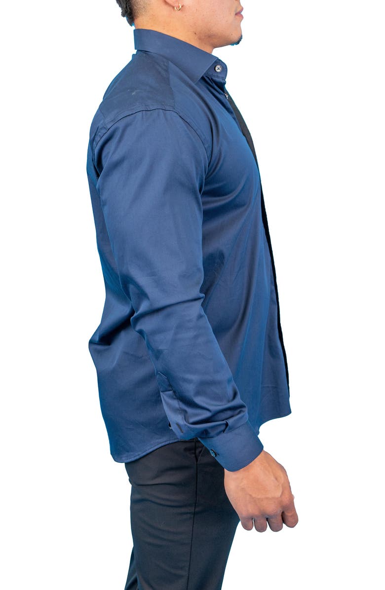 Maceoo Fibonacci Dark Denim Blue Contemporary Fit Button-Up Shirt, Alternate, color, Blue