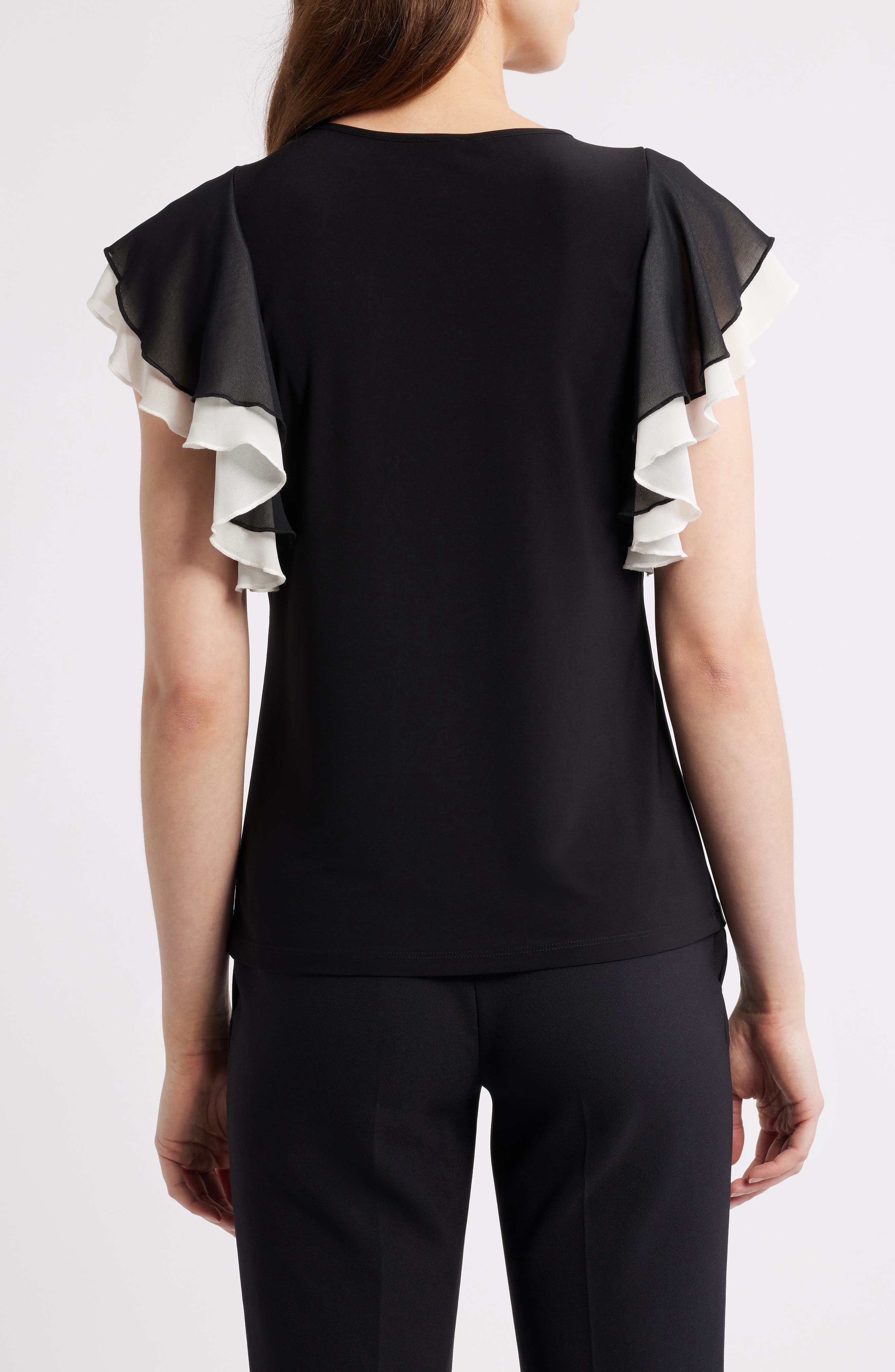 Layered Flutter Sleeve Mixed Media Top - image 2