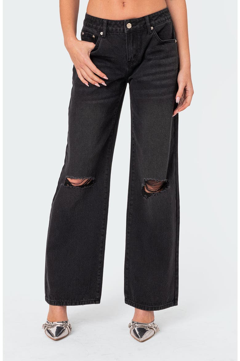 Debbie Ripped Low Rise Wide Leg Jeans, Main, color, BLACK