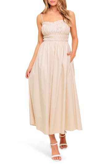 Flying Tomato Ruched Midi Dress In White