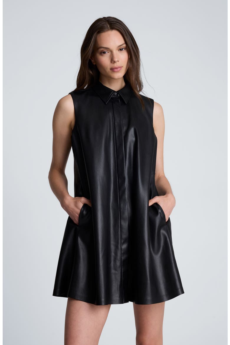 Faux Leather Swing Shirt Dress, Alternate, color, BLACK