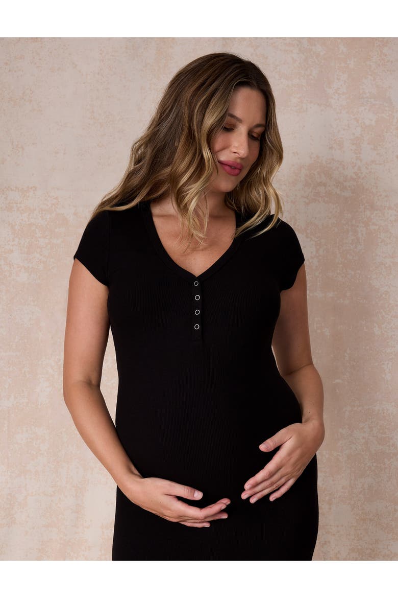 Short Sleeve Henley Bodycon Maxi Dress, Alternate, color, Black