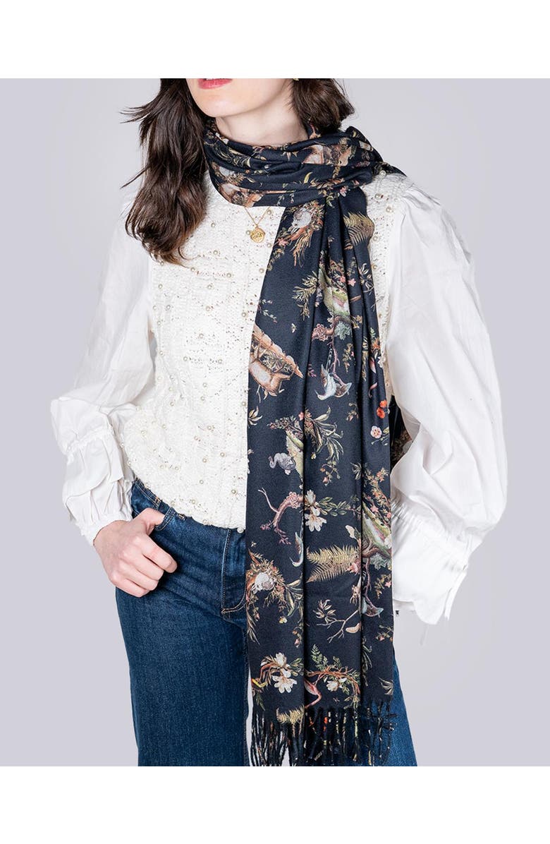 Fable England Wonderland Toile Fringe Scarf, Alternate, color, Black