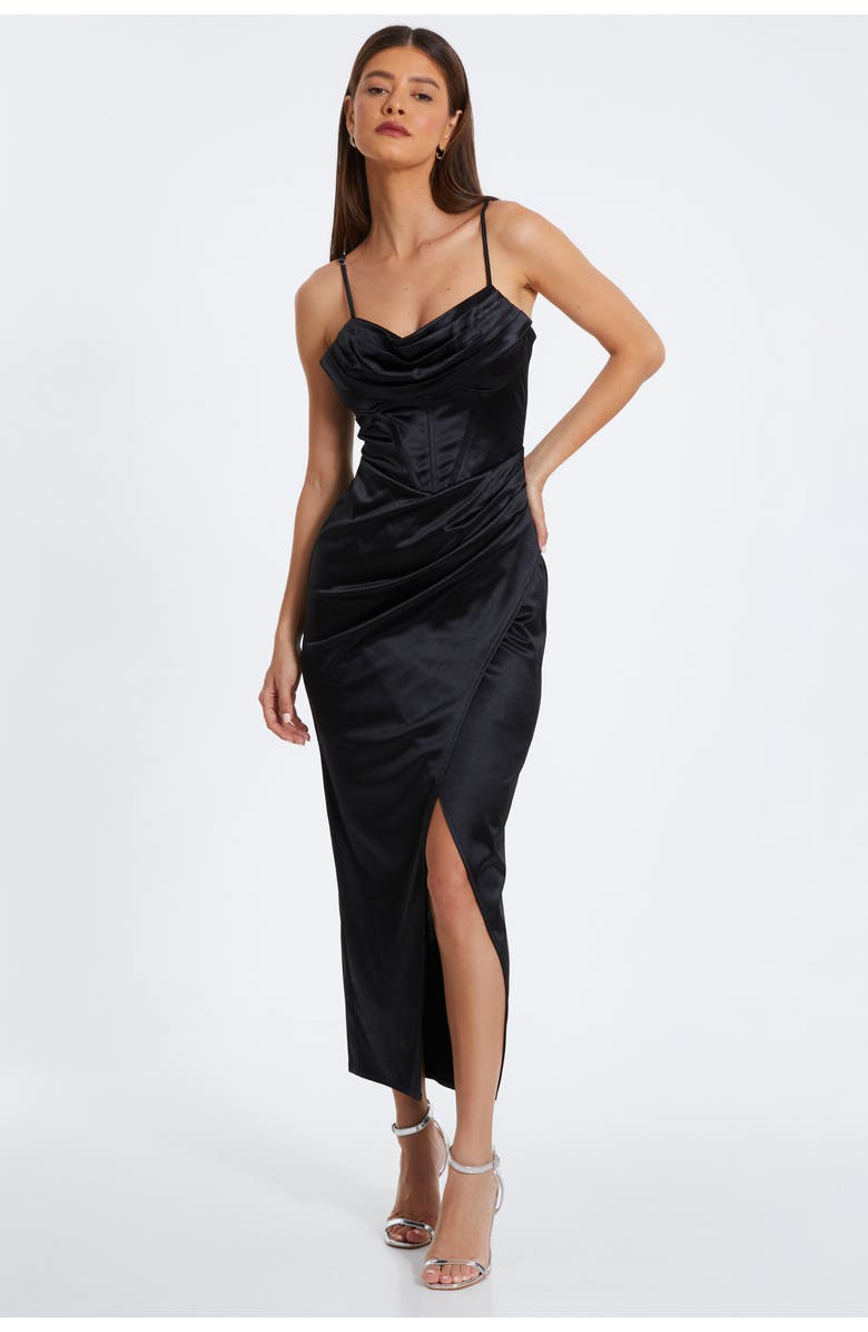 QUIZ Cowl Front Corset Detail Midi Wrap Dress, Main, color, 