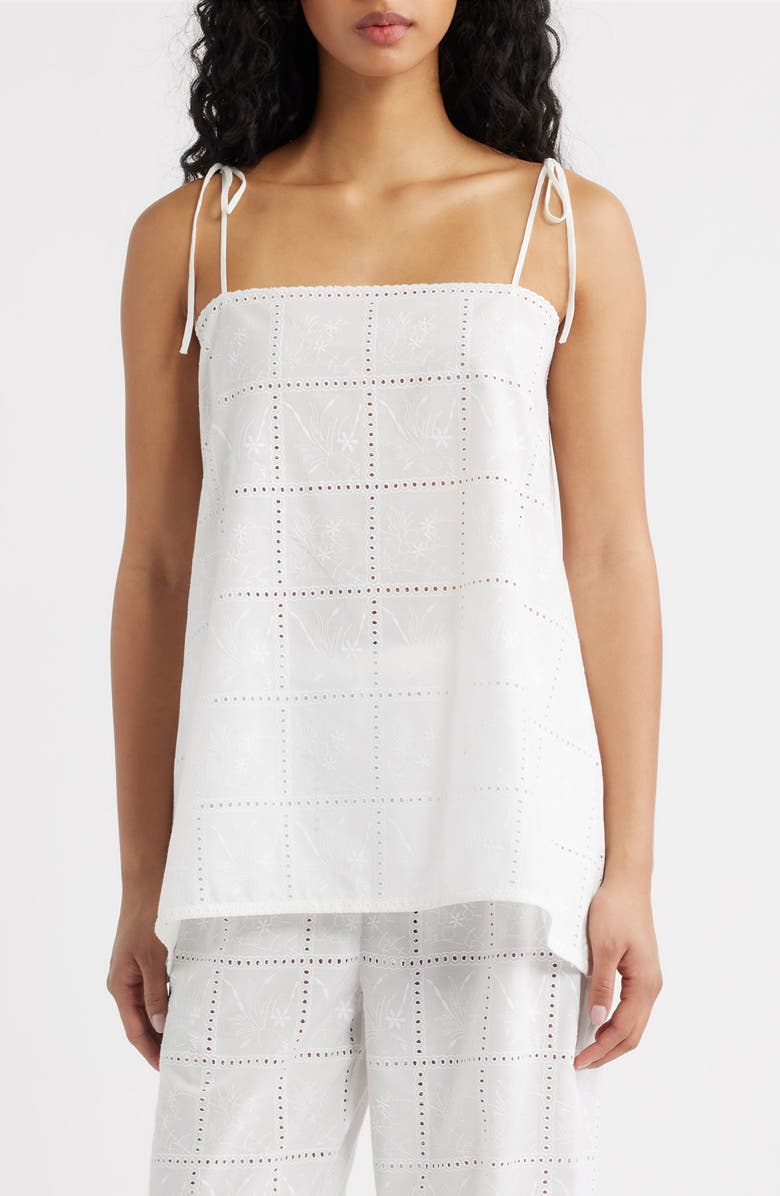 Faithfull the Brand Mora Broderie Anglaise Tie Shoulder Top, Main, color, Broderie White