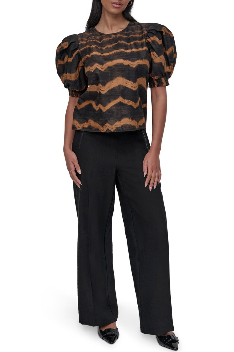 Abstract Print Puff Sleeve Voile Top, Alternate, color, WAVY
