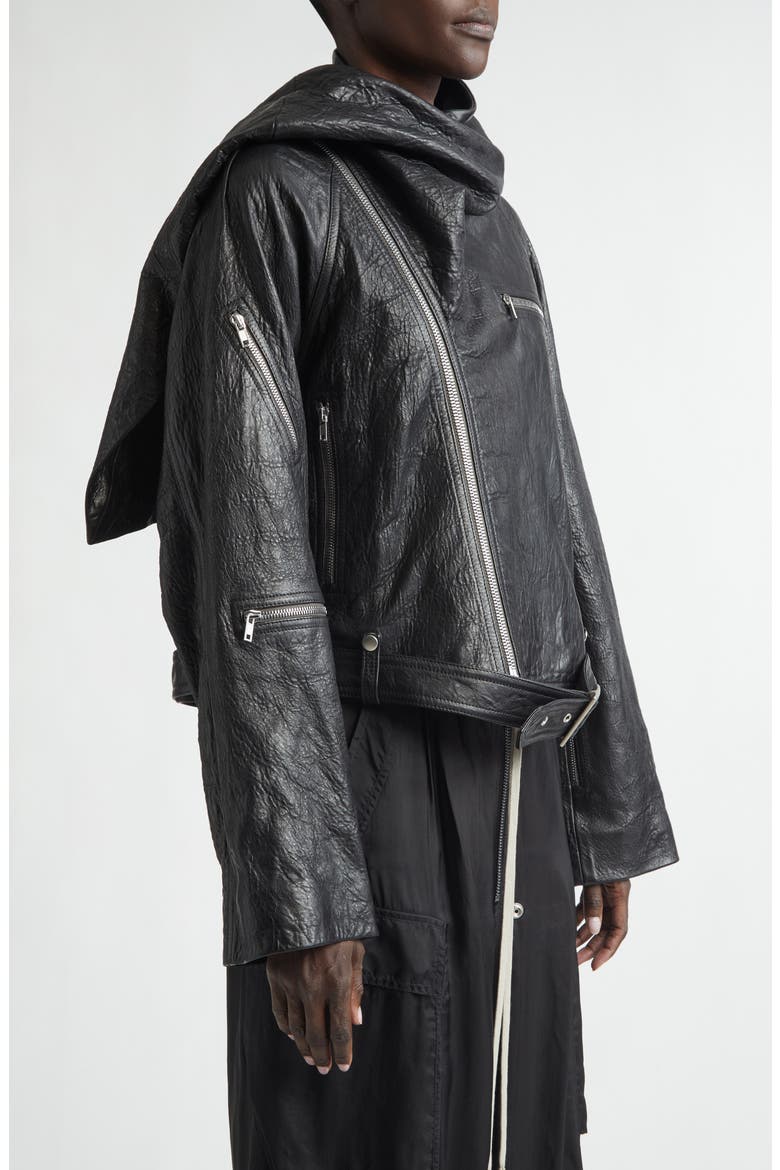 Crop Leather Zip Jacket, Alternate, color, BLACK