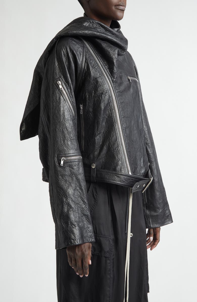 Rick Owens Crop Leather Zip Jacket, Alternate, color, Black