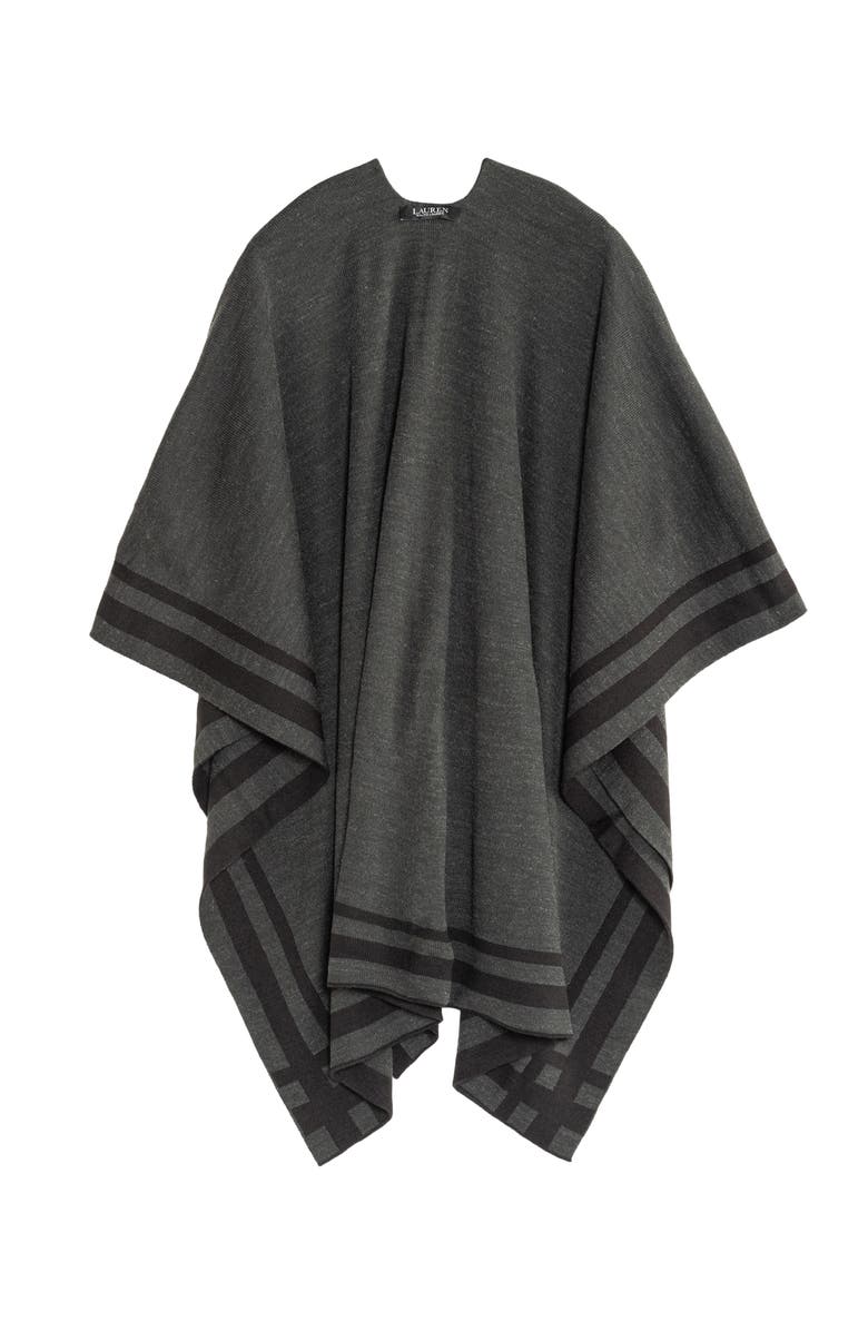 Lauren Ralph Lauren Stripe Border Ruana, Alternate, color, Black/Charcoal