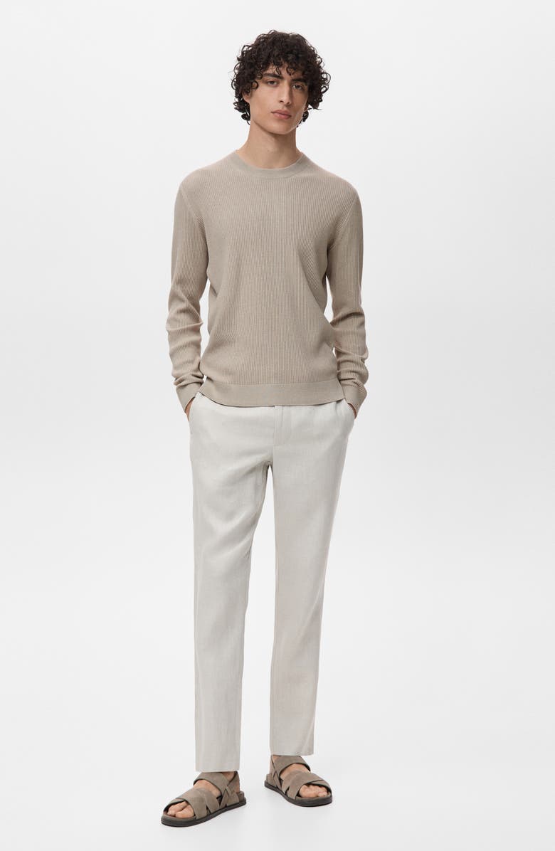 MANGO Regular Fit Crewneck Rib Sweater, Alternate, color, Beige