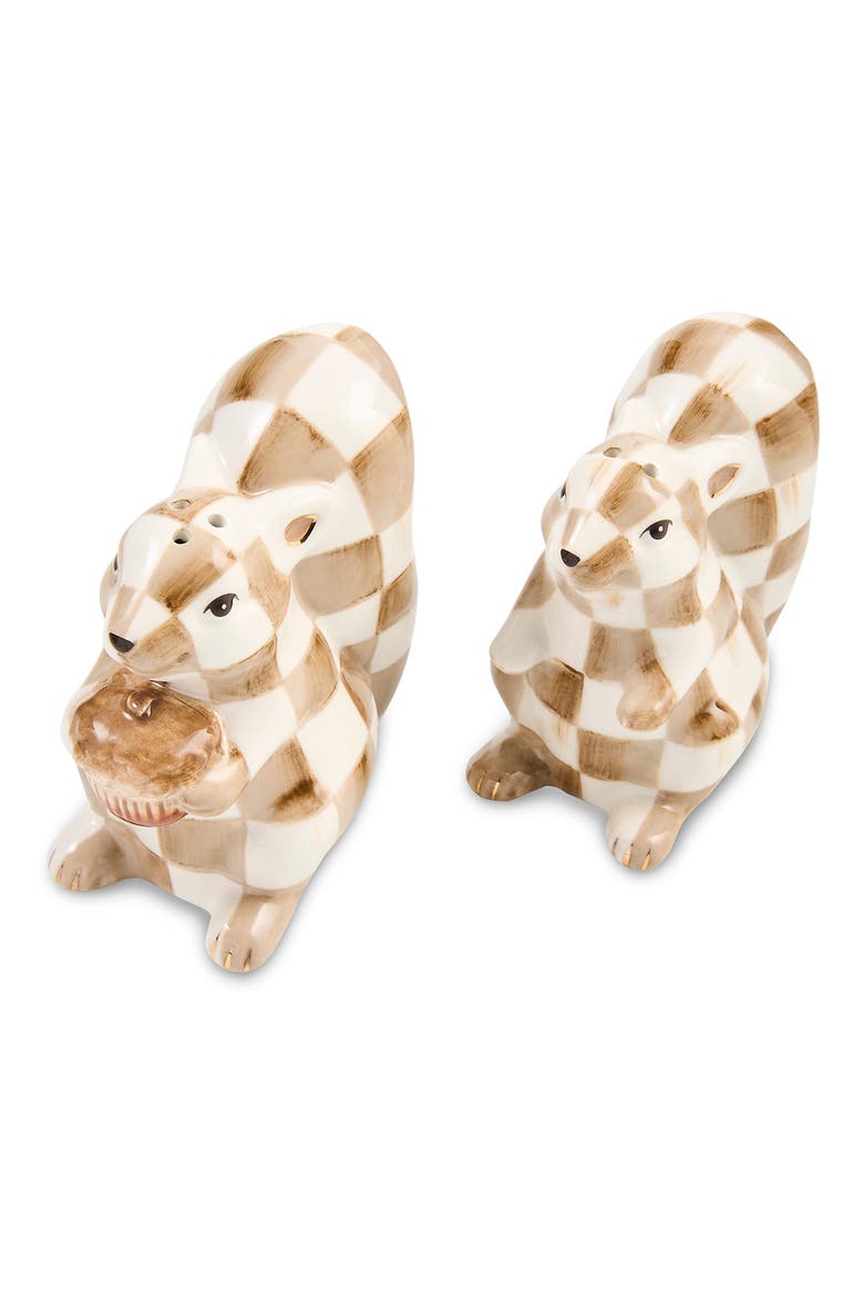 Mocha Check Squirrel Salt & Pepper Shakers, Alternate, color, BROWN