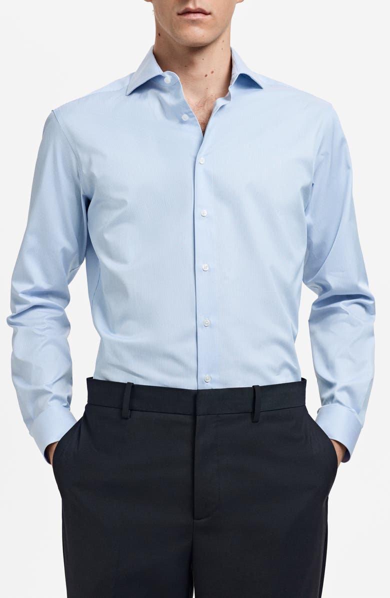 MANGO Slim Fit Pinstripe Button-Up Shirt, Main, color, Sky Blue