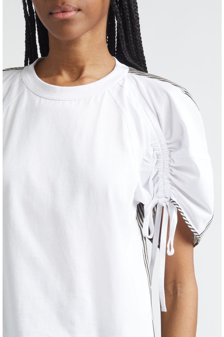 Mixed Media Puff Sleeve T-Shirt, Alternate, color, WHITE-BLACK MULTI