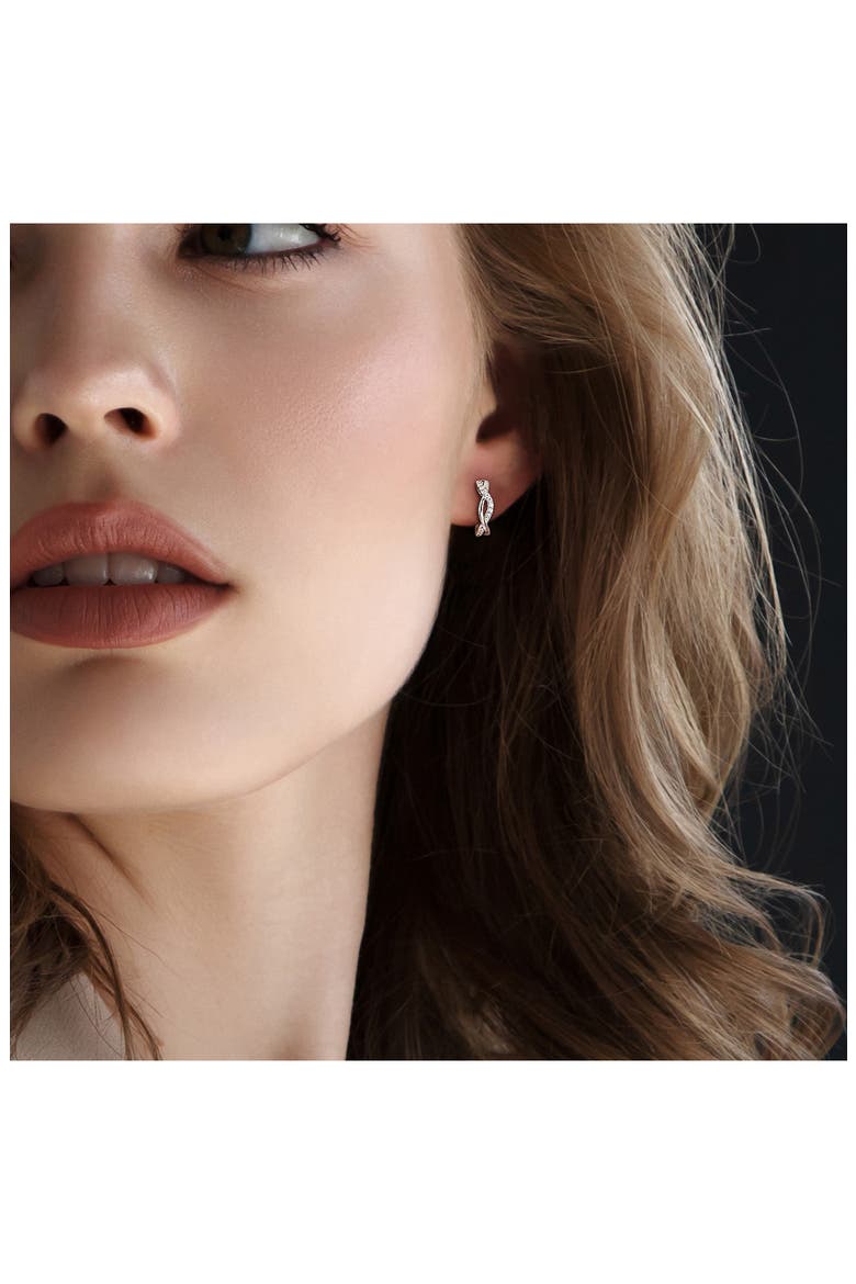 Lab-Created Moissanite Twist Huggie Hoop Earrings, Alternate, color, WHITE/SILVER