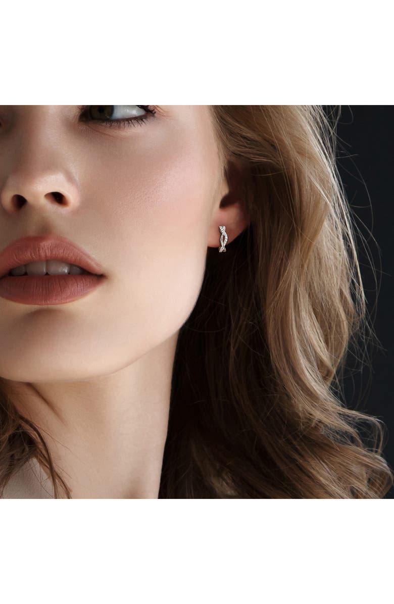 DELMAR Lab-Created Moissanite Twist Huggie Hoop Earrings, Alternate, color, White/Silver