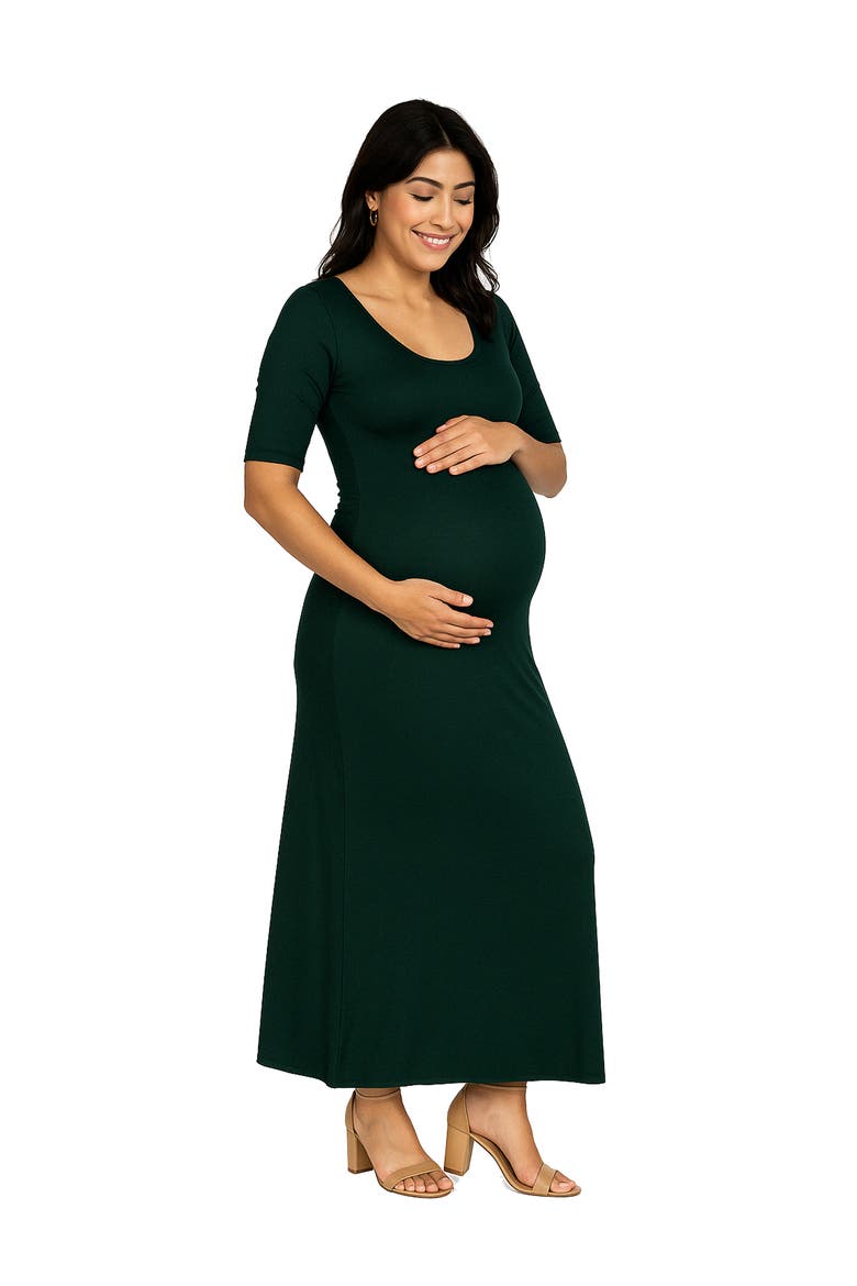 Casual Maternity Maxi Dress With Sleeves, Alternate, color, Hunter