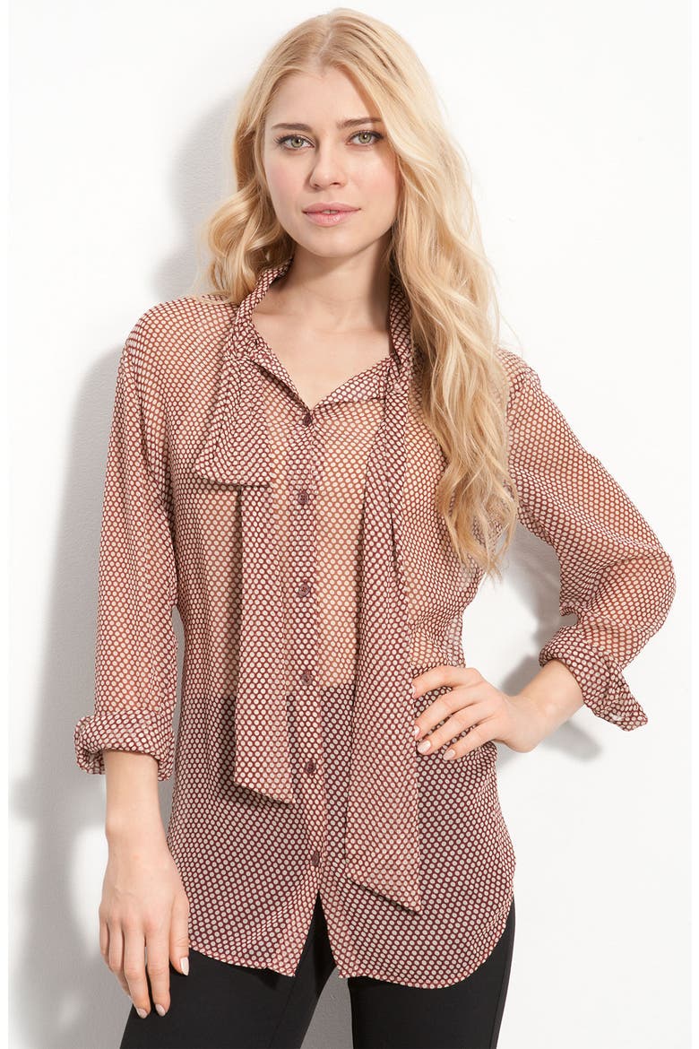 'Meredyth' Sheer Silk Tie Neck Blouse, Main, color, PORT