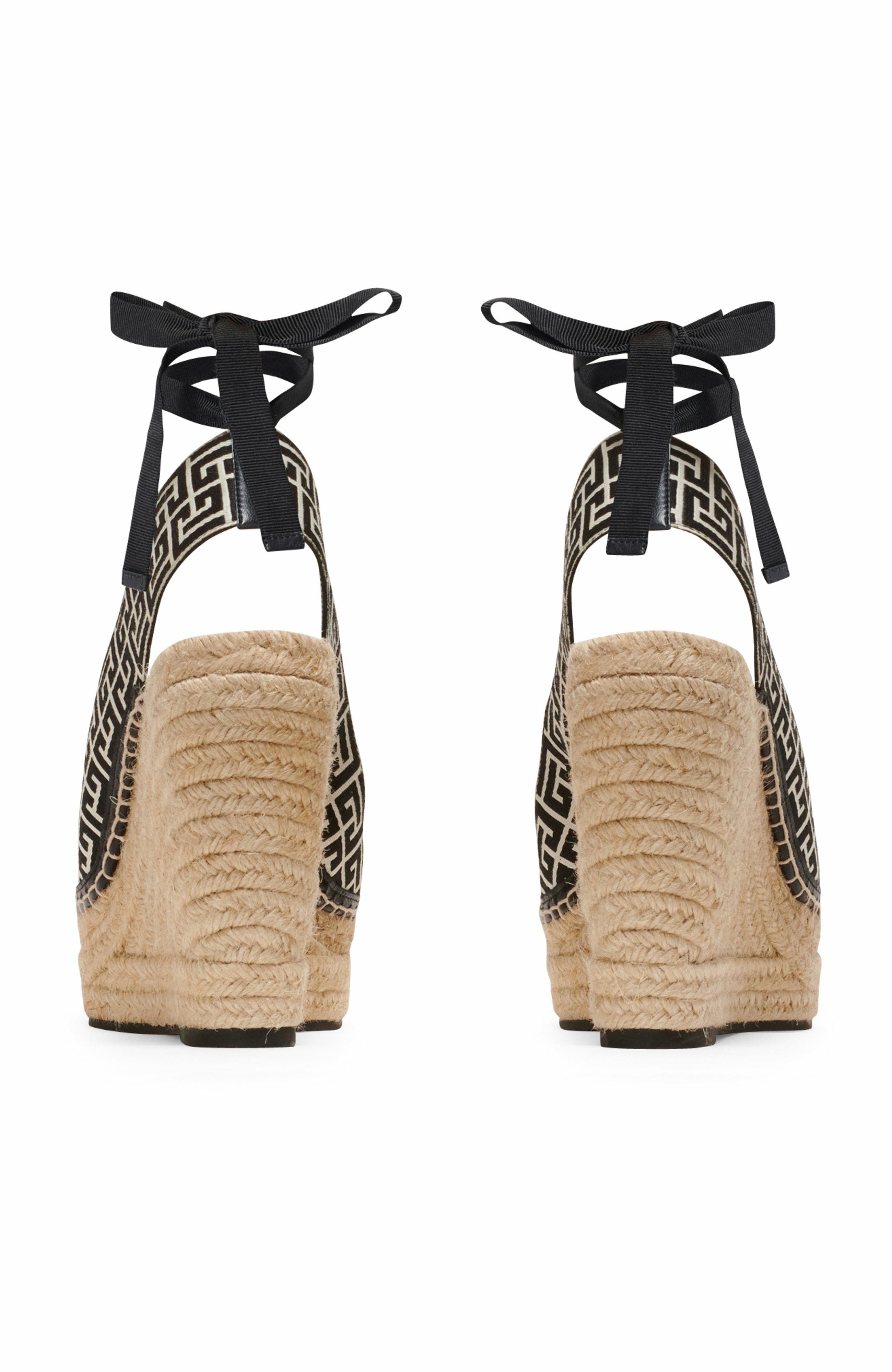 Balmain Alex Monogram Jacquard And Leather Espadrilles, Alternate, color, 