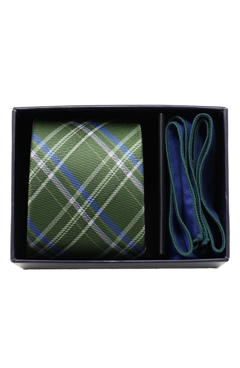 Ben Sherman Diagonal Plaid Tie & Pocket Square Set, Alternate, color, Hunter Green Navy