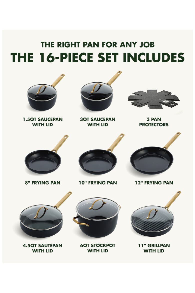 16-Piece Reserve Ceramic Nonstick Cookware Set, Alternate, color, BLACK