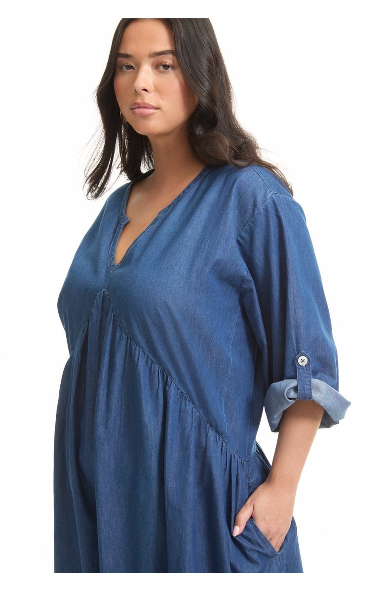 June + Vie Ruffled Denim Dress, Alternate, color, Dark Rinse