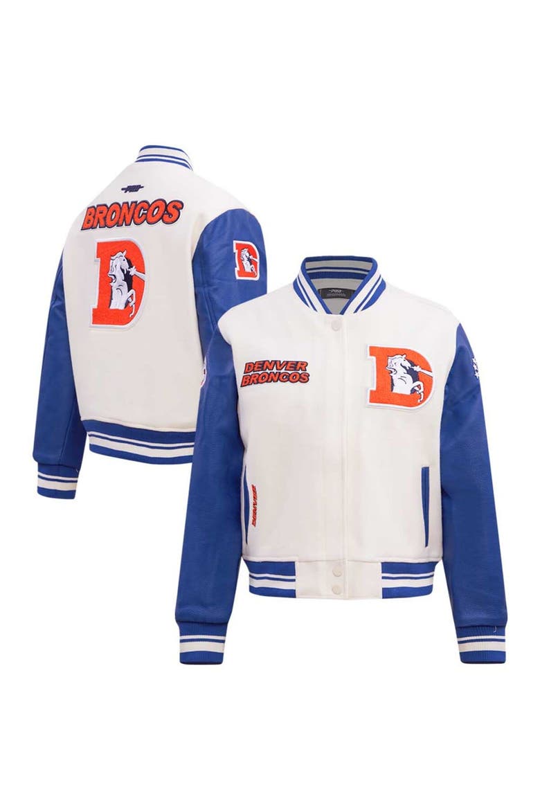 Women's Pro Standard  Cream Denver Broncos Retro Classic Vintage Full-Zip Varsity Jacket, Main, color, Cream