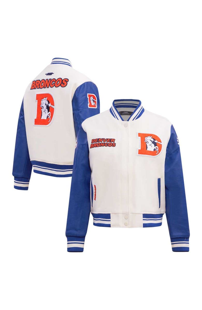 PRO STANDARD Women's Pro Standard  Cream Denver Broncos Retro Classic Vintage Full-Zip Varsity Jacket, Main, color, 