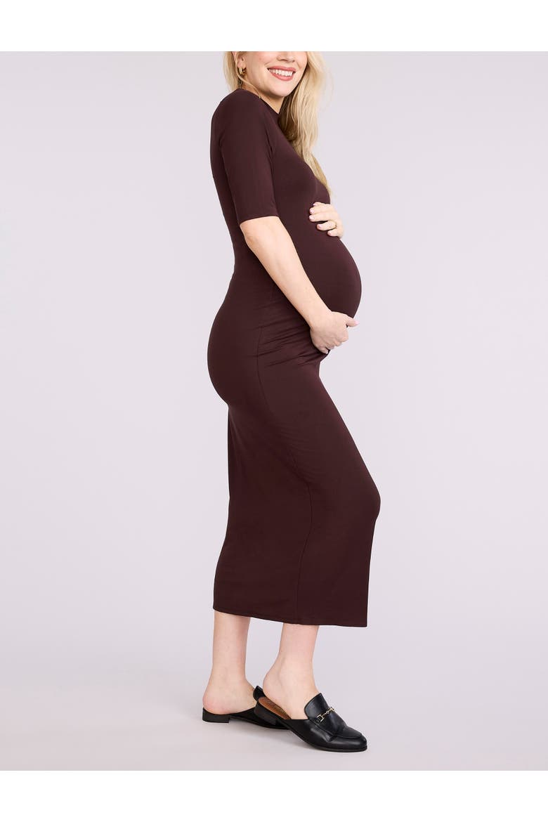 Mock Neck 3/4 Sleeve Ribbed Maxi Dress, Alternate, color, Tawny Port