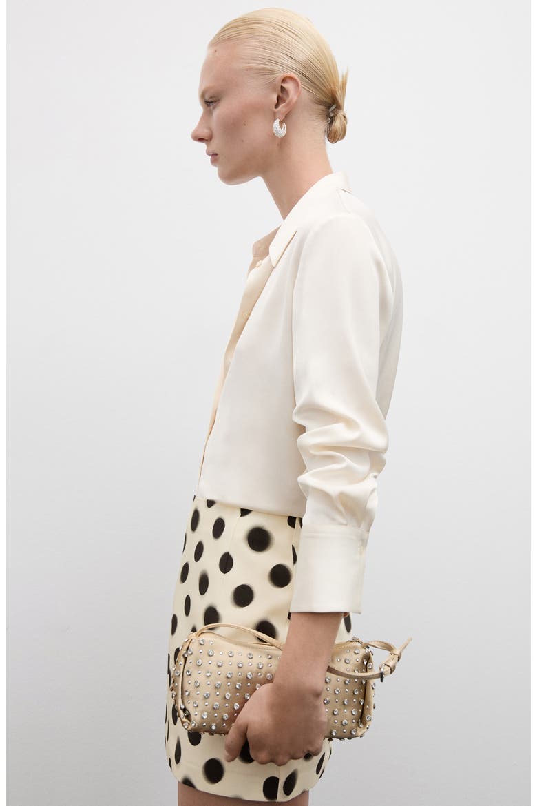 Mansur Polka Dot Satin Miniskirt, Alternate, color, ECRU