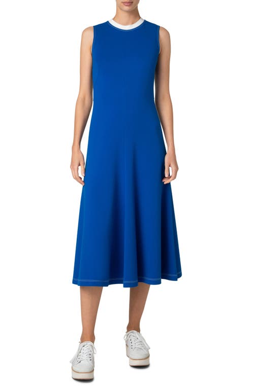Akris Punto Contrast-neck Sleeveless Signature Jersey Midi Dress In Royal-cream
