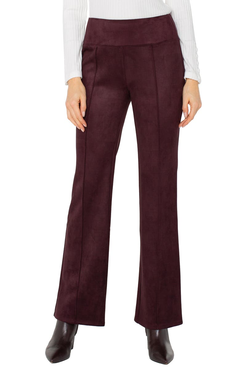 Liverpool Los Angeles Pearl Pintuck Pull-On Flare Faux Suede Pants, Main, color, Dark Oxblood