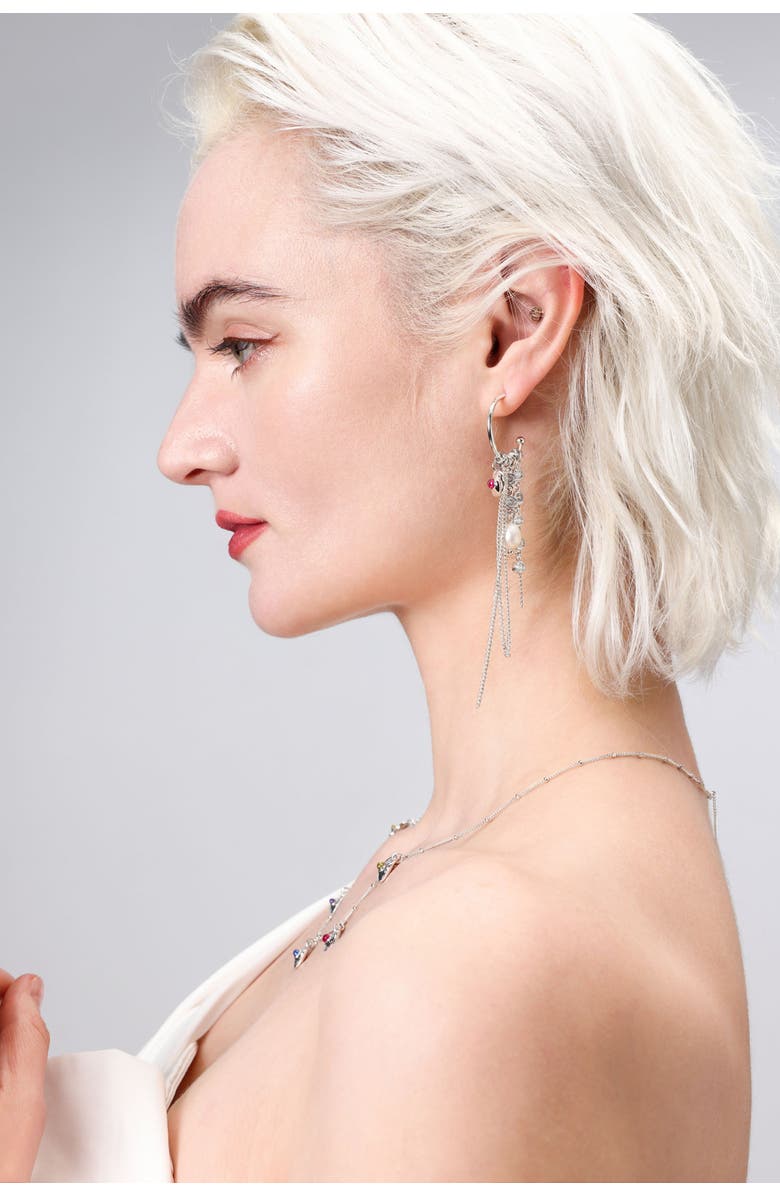 Classicharms Iris Freshwater Pearl and Cubic Zirconia Radiant Reverie Cascade Hoop Earrings, Alternate, color, Silver/Hot Pink