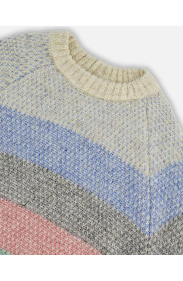 Deux par Deux Girl's Horizontal Stripe Sweater Beige, Blue And Pink, Alternate, color,