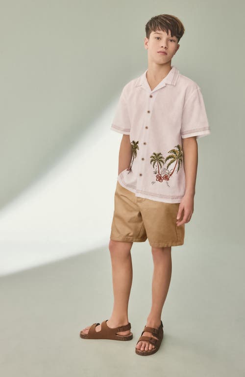 Next Kids' Palm Tree Embroidered Short Sleeve Linen & Cotton Button-up Shirt