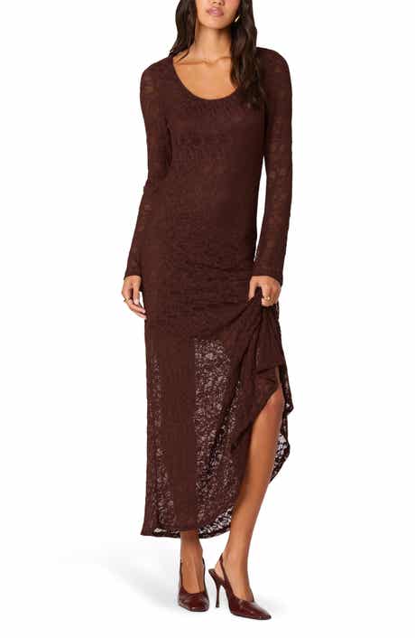 ASTR the Label Long Sleeve Lace A-Line Maxi Dress