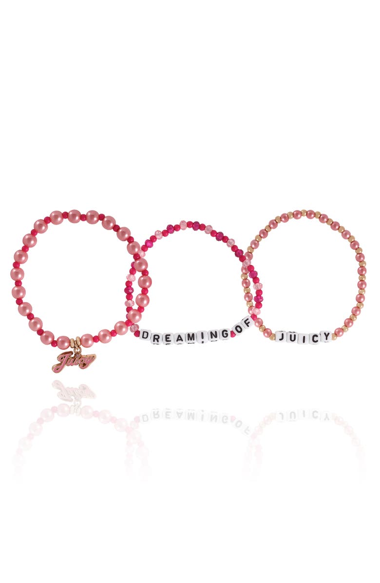 Juicy Couture Kids Beaded Bracelet Set, Alternate, color, Pink, White, Gold