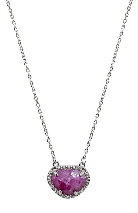 Sterling Silver Birthstone Halo Pendant Necklace