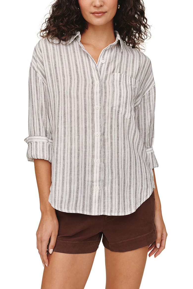 Stripe Linen Blend Button-Up Top, Main, color, DRIFTWOOD STRIPE