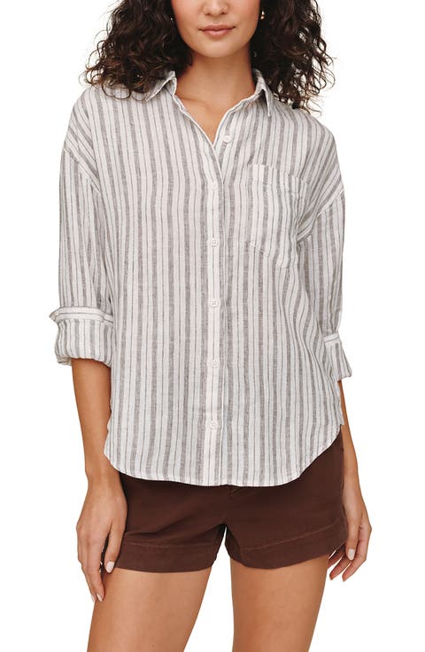 Stripe Linen Blend Button-Up Top