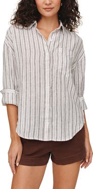 Bella Dahl Stripe Linen Blend Button-Up Top