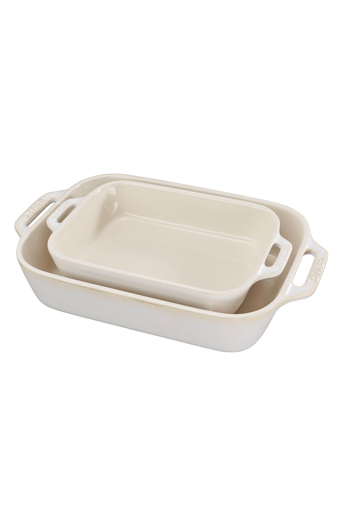 Staub Rustic Red 2-Piece Rectangular Baking Dish Set - Rustic Ivory