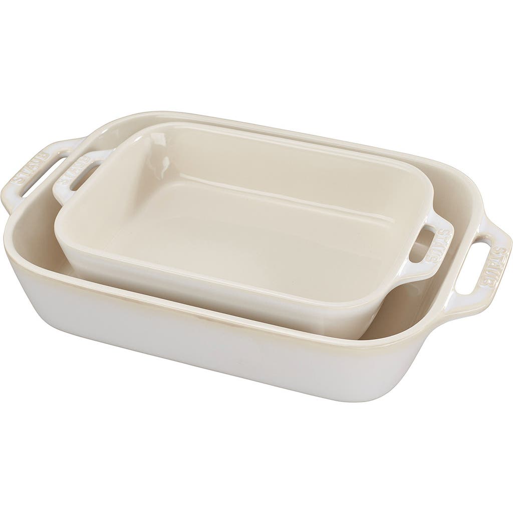 Staub Ceramic 2-pc Rectangular Baking Dish Set In White
