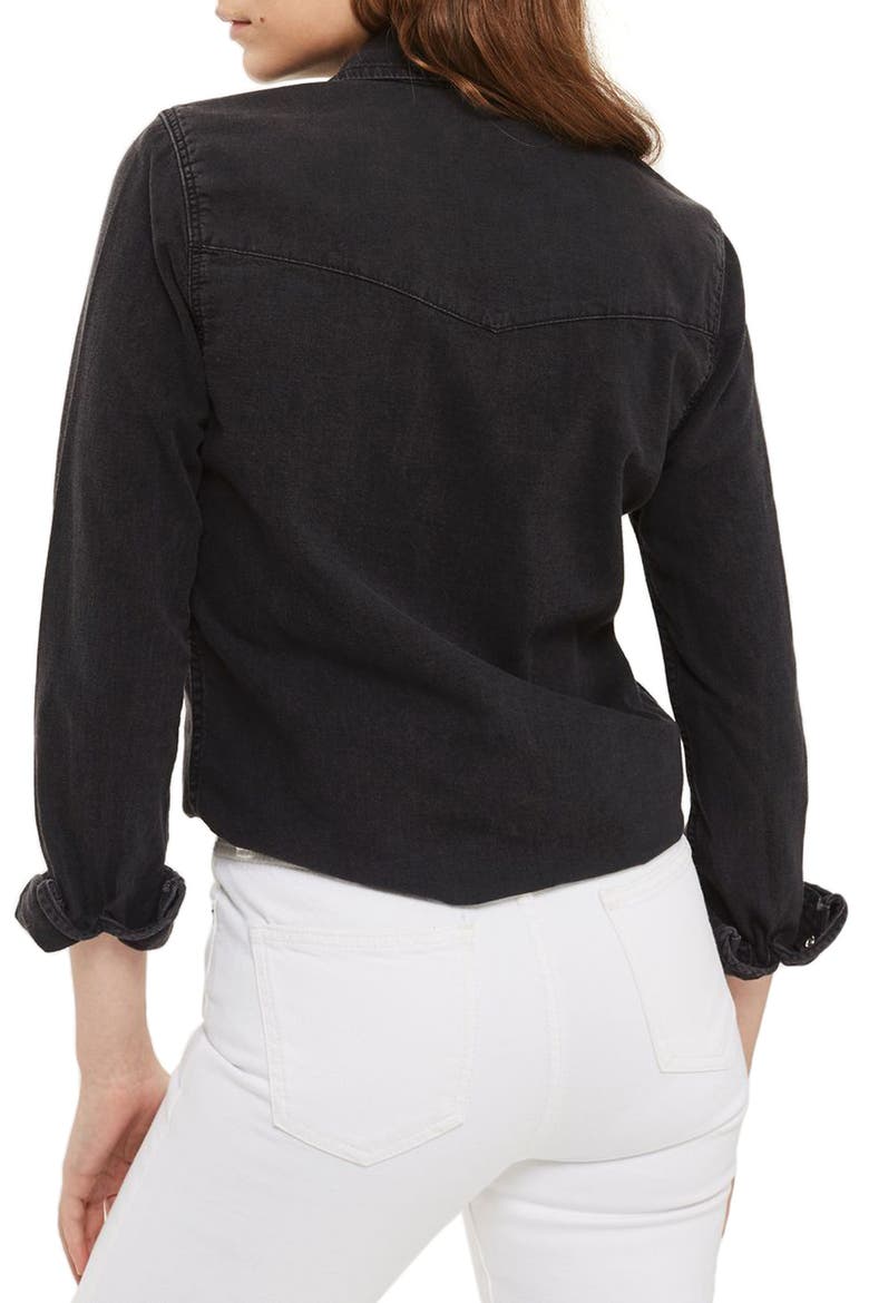 Gigi Fitted Denim Western Shirt, Alternate, color, WASHED BLACK