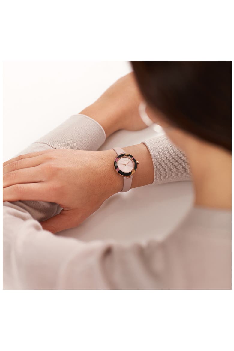 Lenara Leather Strap Watch, 28mm, Alternate, color, PINK