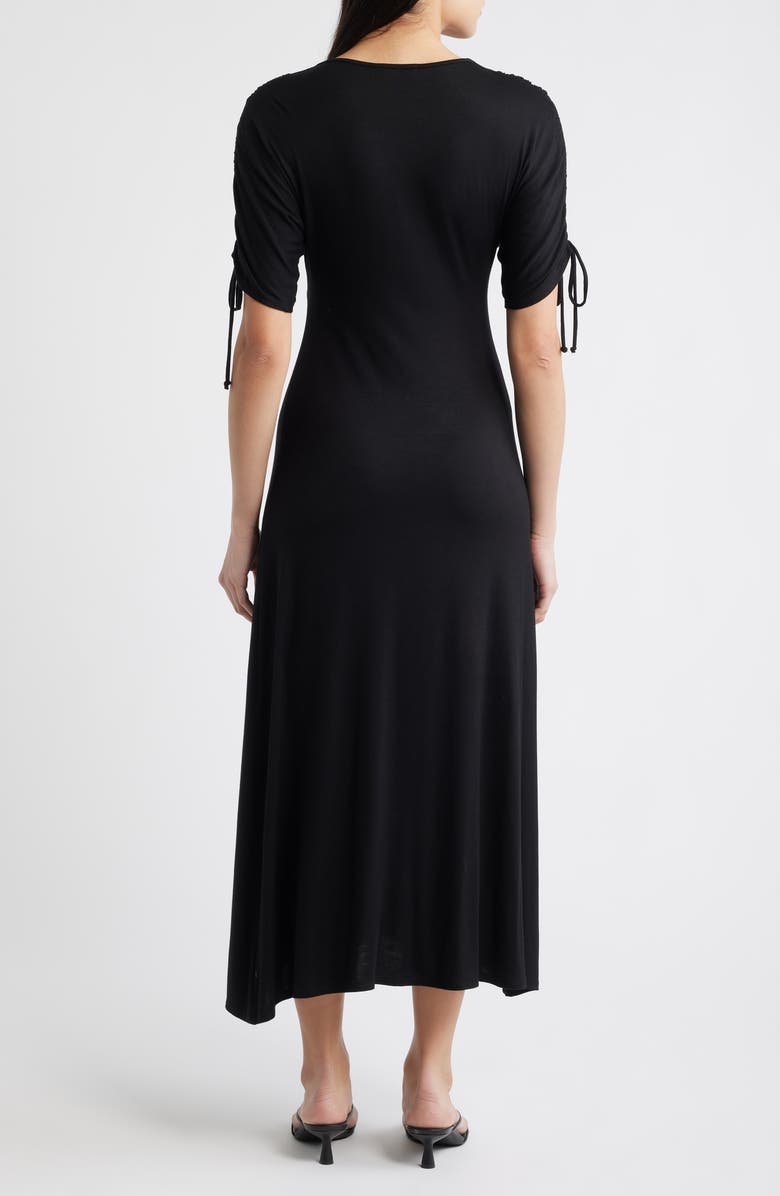 Loveappella Ruched Sleeve Empire Waist Maxi Dress, Alternate, color, Black