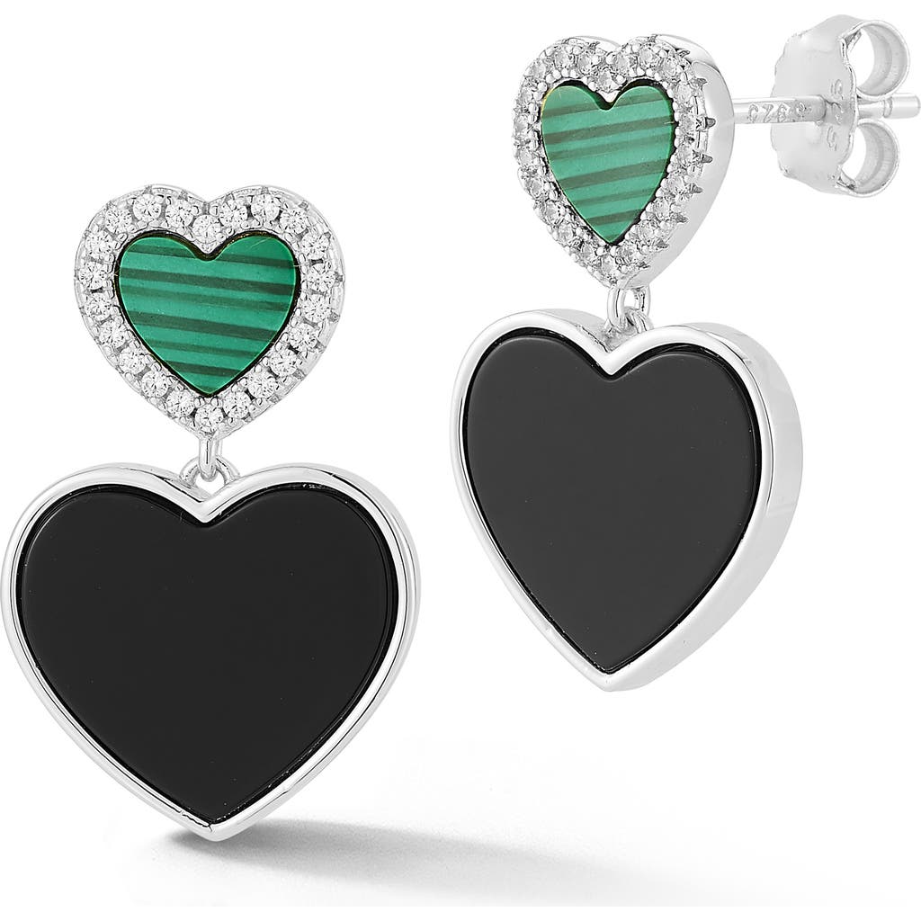 Sphera Milano 14k Gold Over Silver Malachite & Cubic Zirconia Heart Drop Earrings