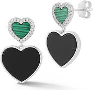 SPHERA MILANO 14k Gold Over Silver Malachite & Cubic Zirconia Heart Drop Earrings
