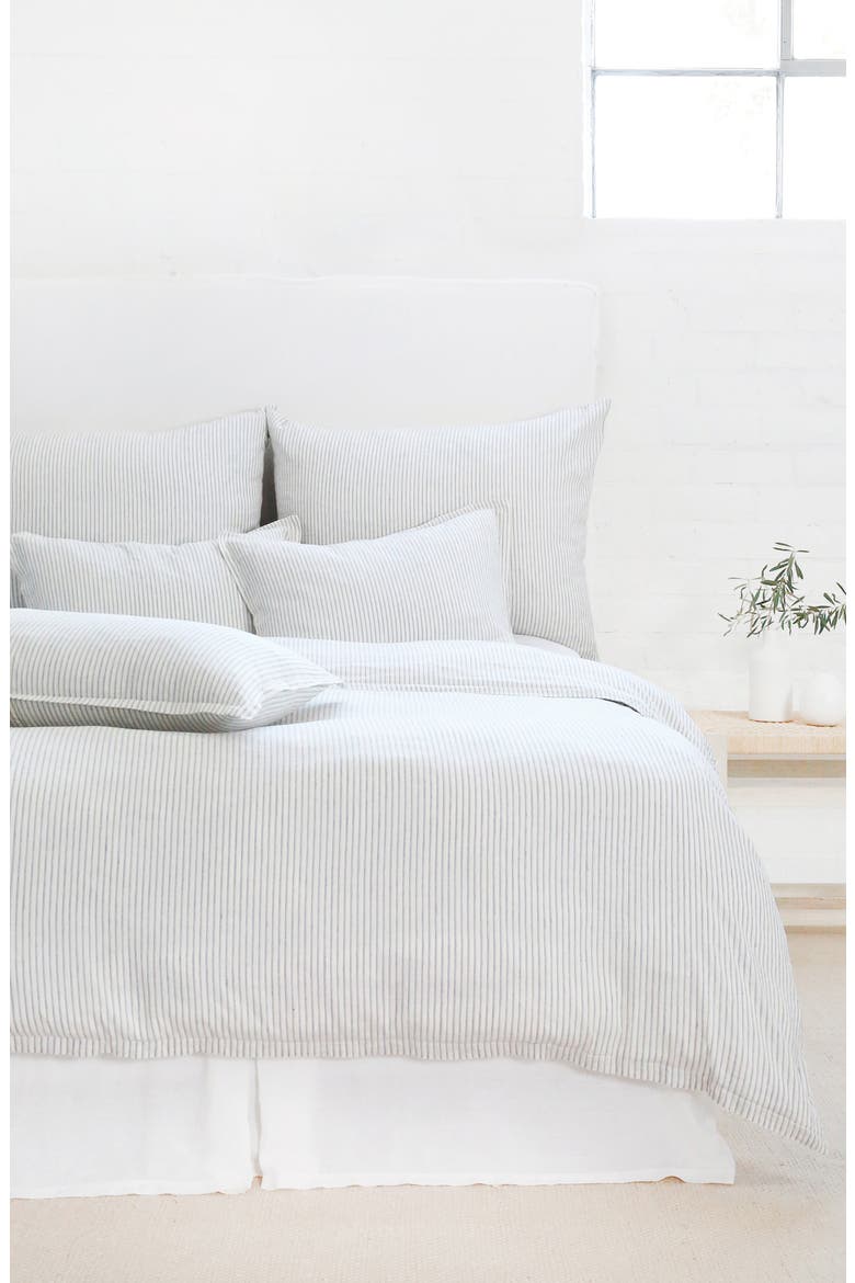 Connor Stripe Linen & Cotton Duvet Cover, Main, color, IVORY/ DENIM
