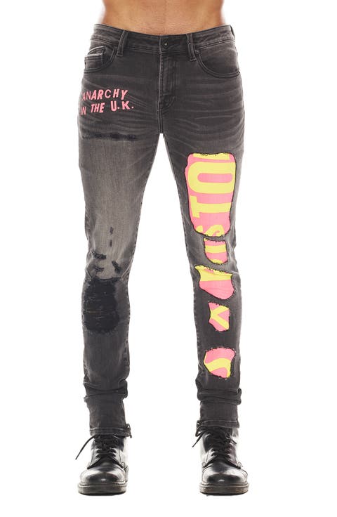 Punk Sex Pistols Distressed Rigid Super Skinny Jeans (Bollocks)